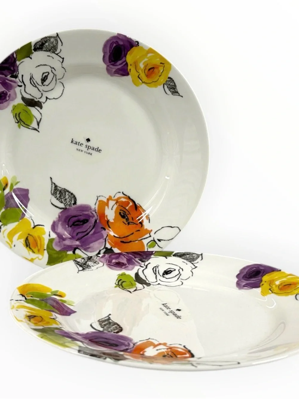 Kate Spade New York Charcoal Floral Dinner Plates Set of 2 Lenox 11.5”